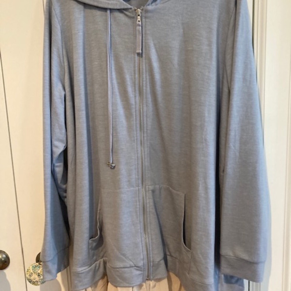 Logo lounge by Lori Goldstein French Terry Hoodie with Chiffon trim color denim